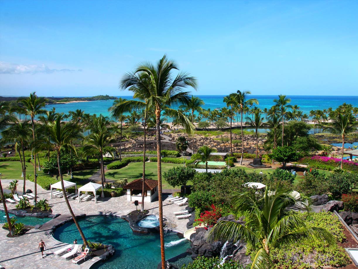 Marriott's Waikoloa Ocean Club Aerial Resort View. Marriott's Waikoloa Ocean Club is located in Waikoloa Beach, Big Island, Hawaii USA.